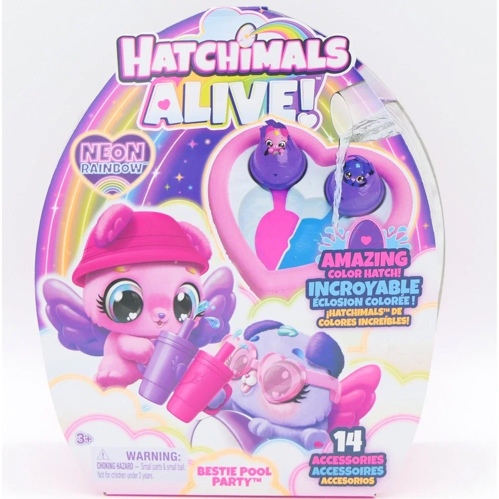 Hatchimals Alive! Neon Rainbow Bestie Pool Party (with 2 BFF's & 14 Accessories)